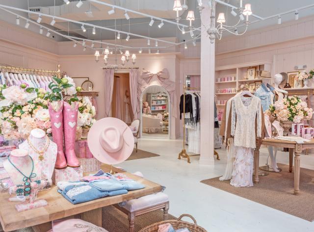 Shoes, Seating Area and Checkout Area- various shades of pink and white