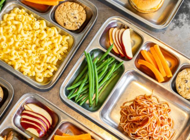 Kids Eat Free - Kids Meals on metal trays