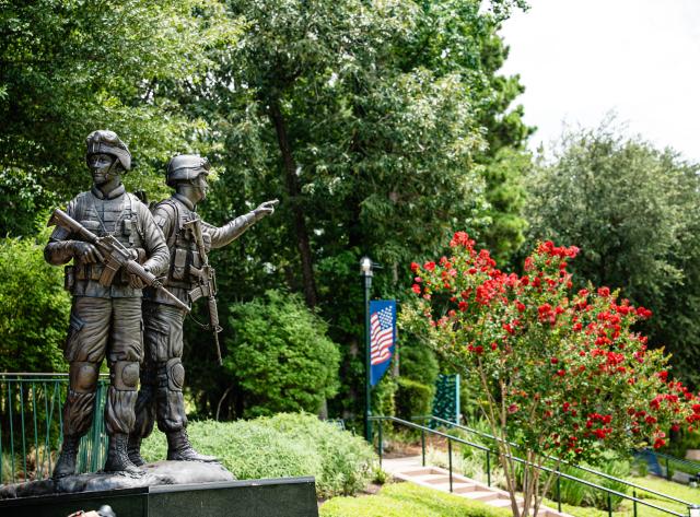 The Way Home Sculpture and Crepe Myrtle