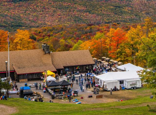 People gather at tents set up at the Belleayre Mountain Fall Festival