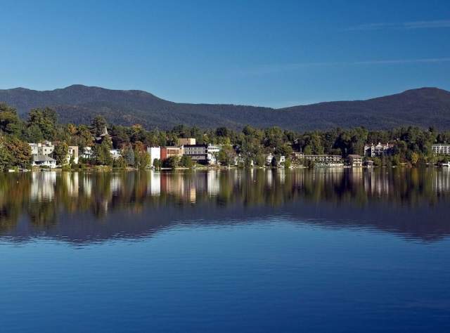 A view of Lake Placid from across a lake