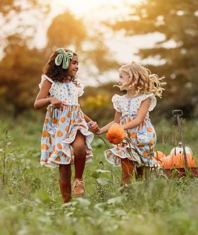 Festival Country Girls in Pumpkin Patch