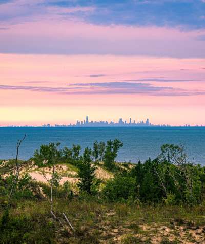 Chicago Skyline from South Shore at Sunset