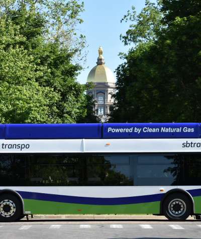 Transpo Bus in front of the University of Notre Dame in South Bend