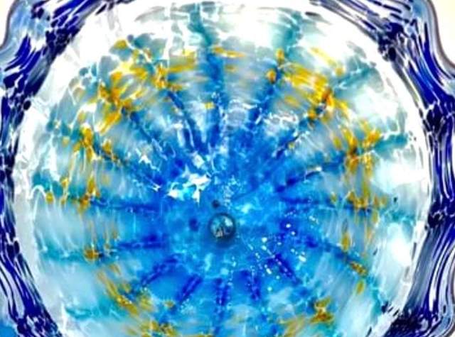 Blue and yellow glass art