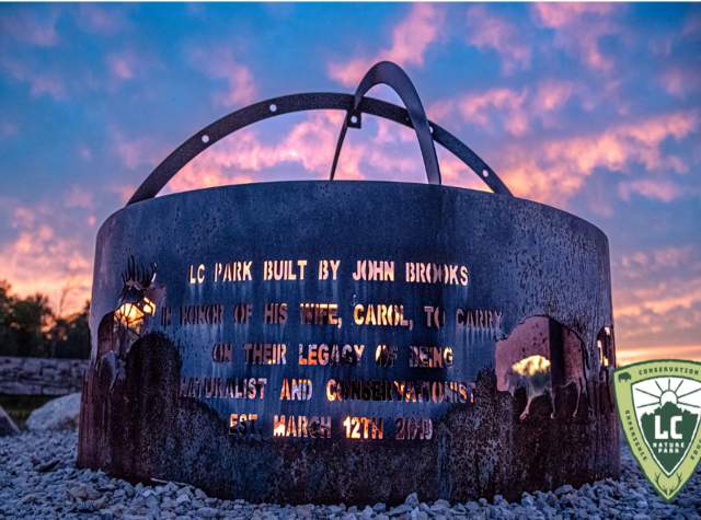 Image of sculpture at sunset at LC Nature Park