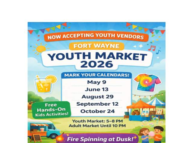 Promotional image showing dates for the Fort Wayne Youth Market