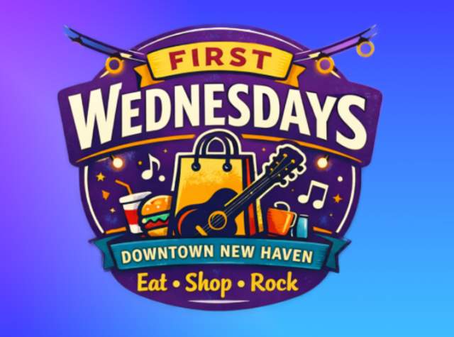 Event logo for First Wednesdays in downtown New Haven, Indiana.