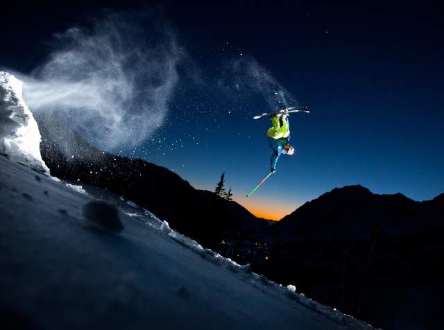 Tony Rossi Skiing at Alta at Night