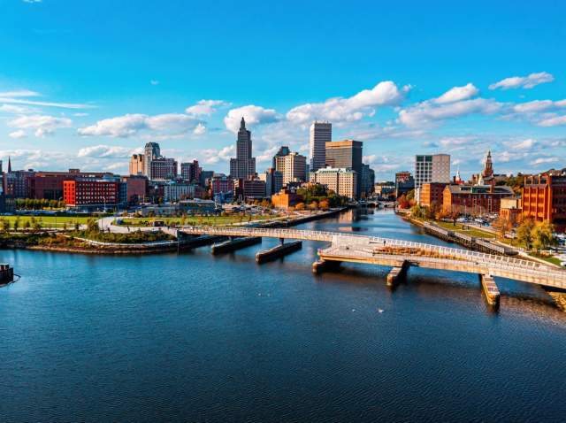 The Providence River Pedestrian Bridge Connects the City