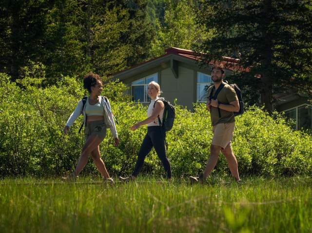 Three friends hiking in Brighton, Utah