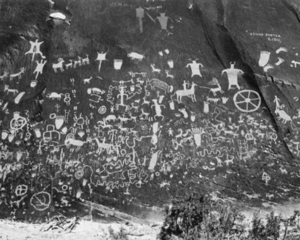 Newspaper Rock [Moab Museum Collection, Elaine Peterson Collection]