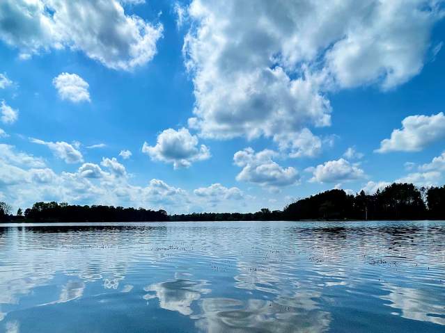 Lake Emily in Amherst, WI on a sunny day