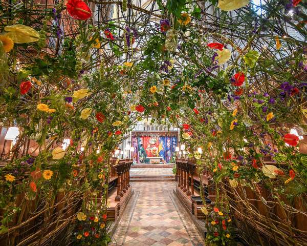 A floral installation at the 2024 Festival of Flowers, Chichester Cathedral