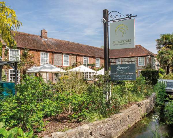 an exterior view of The Millstream hotel in Bosham, West Sussex
