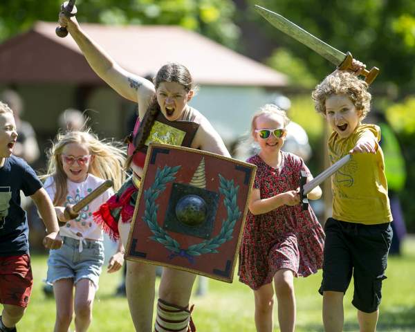 children participating in Roman Week in Chichester