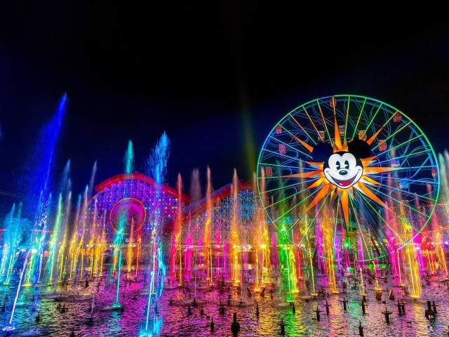 World of Color at Disney California Adventure Park at night.
