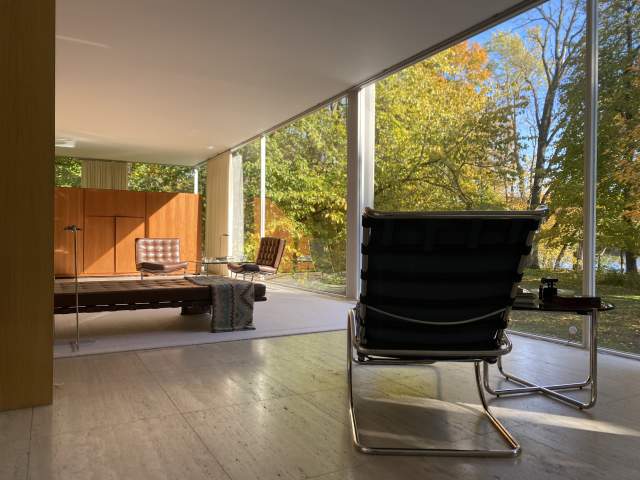 Edith Farnsworth House in Plano, Illinois - fall interior