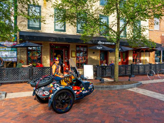 Melissa Monno on Sidecar Motorcycle- owner of Sidecar Supper Club