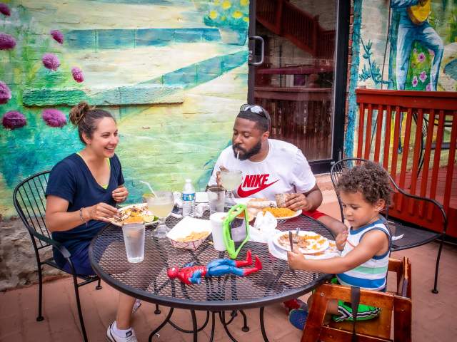 Amy Nelson and family at La Quinta de los Reyes in downtown Aurora, Illinois