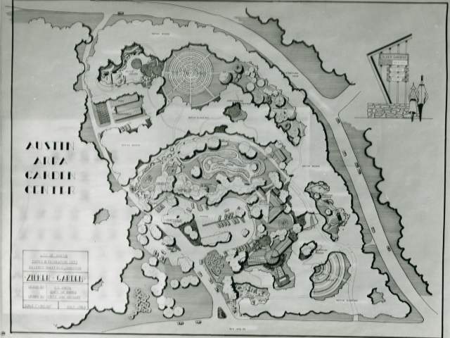 Historic map of the Zilker Botanical Garden.
