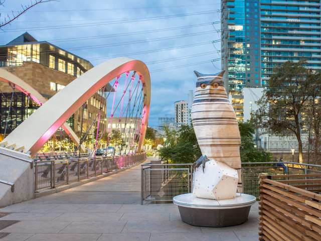Kempelens Owls statue Art in Public Places in austin texas