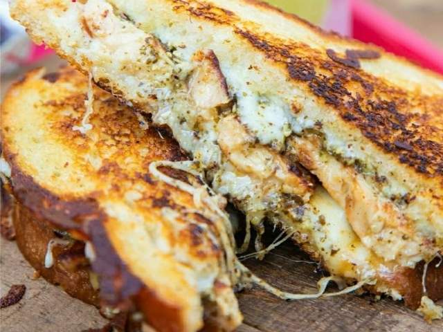 Grilled Chicken Pesto Grill Cheese from Emojis Grilled Cheese in Austin Texas
