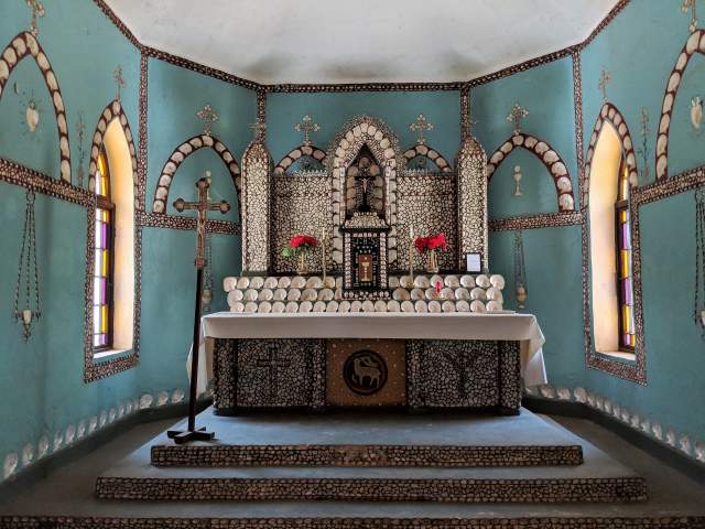 Pearl shell decorated altar at the Sacred Heart Church in Beagle Bay