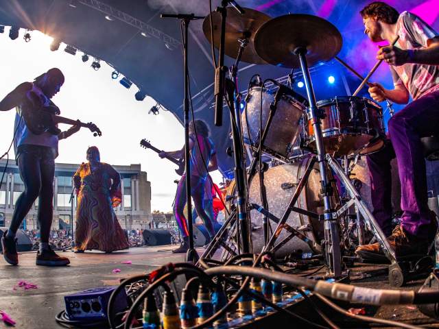 A view of the crowd from the stage during a performance at Bristol Harbour Festival