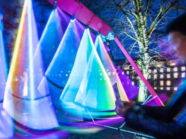 The 'Swing Song' installation in Queen Square during the Bristol Light Festival - credit Andre Pattenden