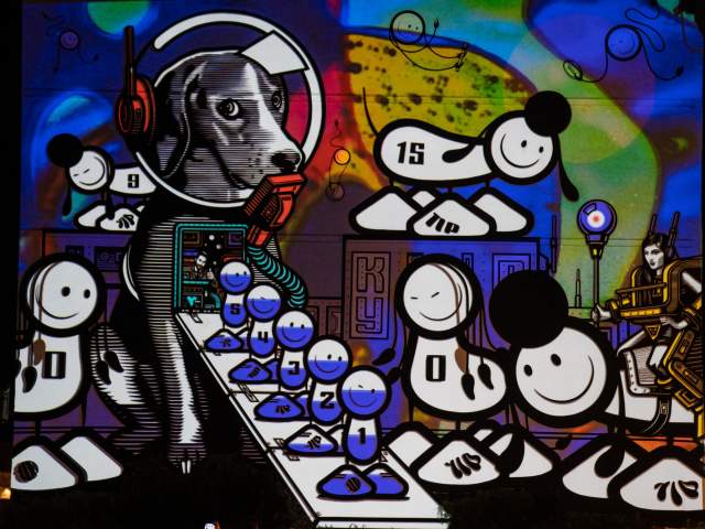 A mural illuminated and animated for BLINK