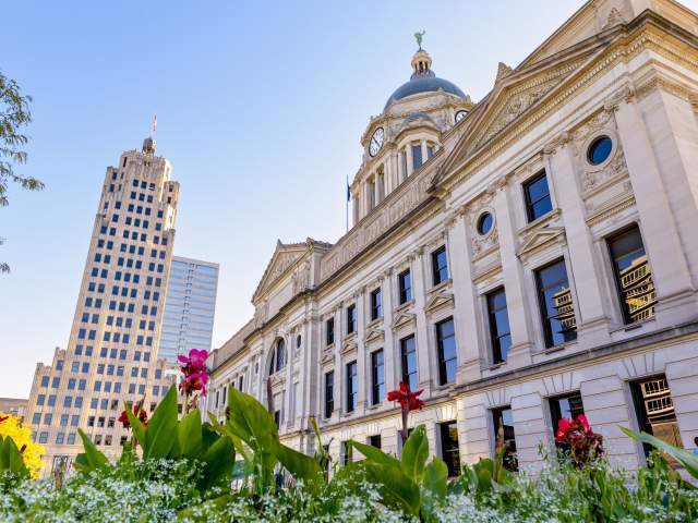 Lincoln Tower and Allen County Courthouse in the Spring