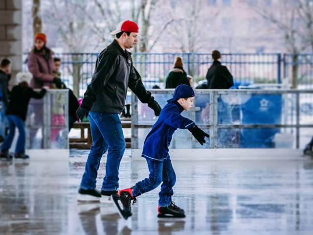 Families Ice Skating at Headwaters Park