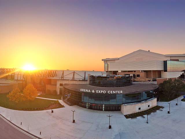 Aerial View of Allen County War Memorial Coliseum at Sunset