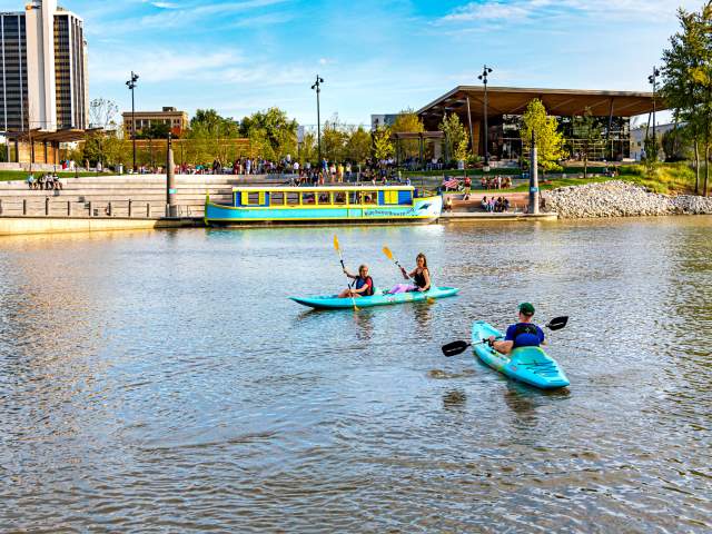 Kayakers at Promenade Park in downtown Fort Wayne