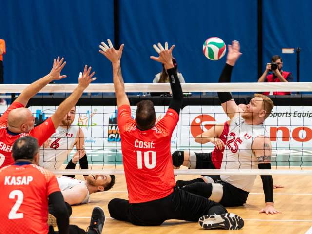 Teams compete at the World ParaVolley Sitting Volleyball championship games at Turnstone in Fort Wayne, Indiana