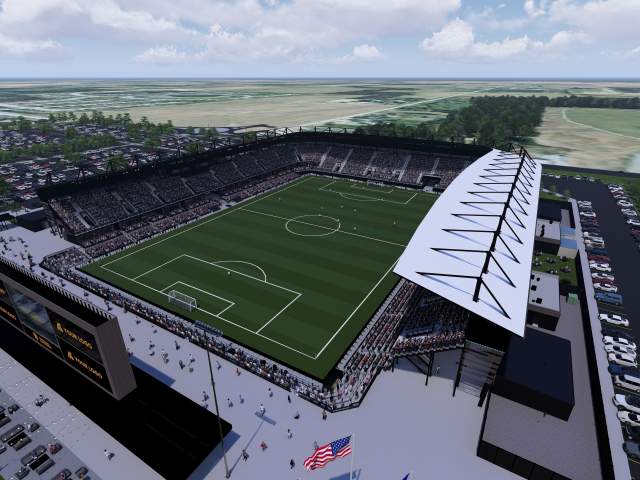 Rendering of the new Fort Wayne Football Club stadium at Bass Road and Interstate 69. The new stadium will hold 9,200 fans.