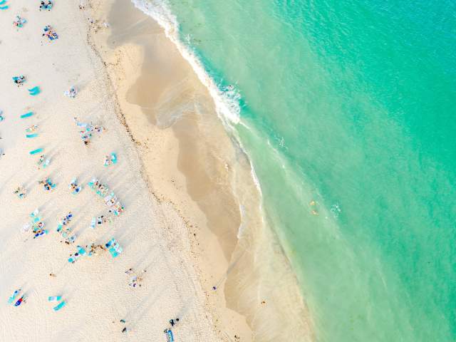 Overhead View Of People At Hollywood Beach In Fort Lauderdale, FL