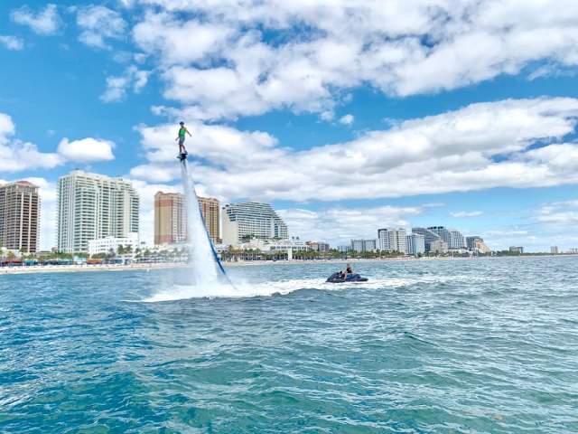 person flyboarding off the coast of Fort Lauderdale beach