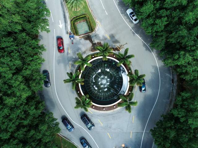 Drone shot of Fountains entry