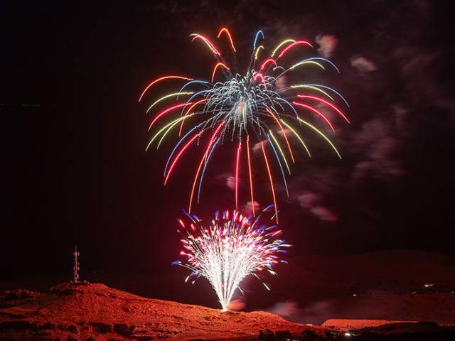Moab’s Fourth of July fireworks display, launching off Lion’s Back near downtown Moab.
