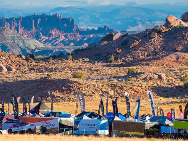 The vendor expo village at Outerbike Moab, widely celebrated as the world's premier consumer mountain bike demo festival in Moab, Utah.