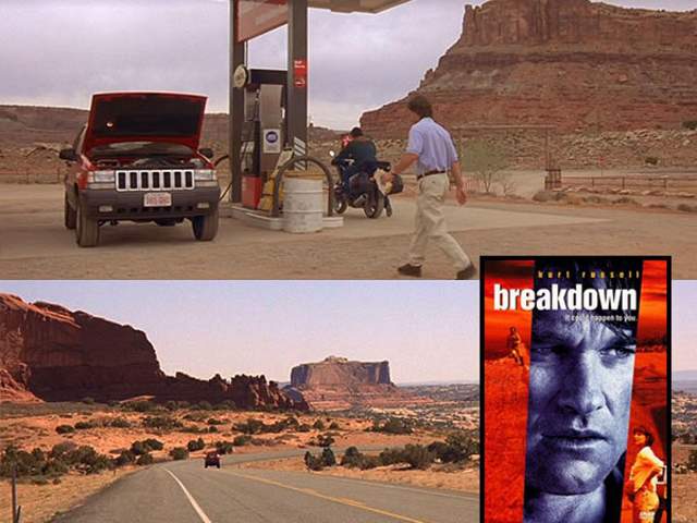 Kurt Russell gasses up his vehicle near the intersection of US-191 & U-313 in Breakdown.