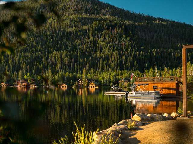 Golden hour on Grand Lake overlooking the footbridge