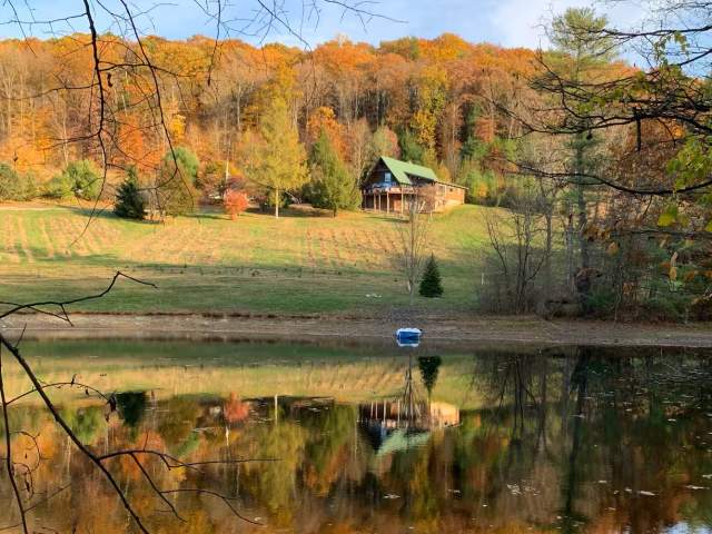 A-Frame Rental above the pond at Tuckaway Tree Farm