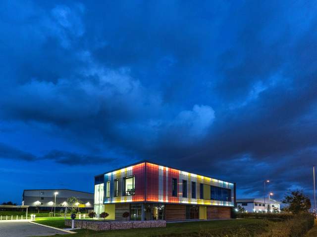 Colourful building in the evening