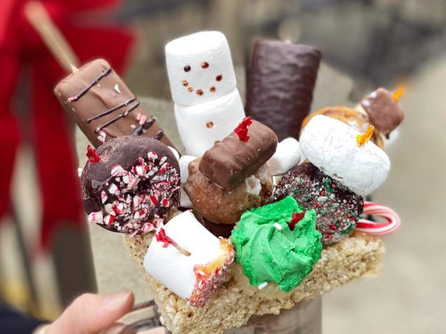 Candy, donuts and marshmallows topping a rice krispie treat