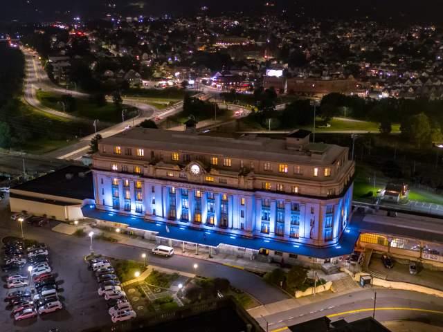 Downtown Scranton Night 01 Access Aerial LCVB