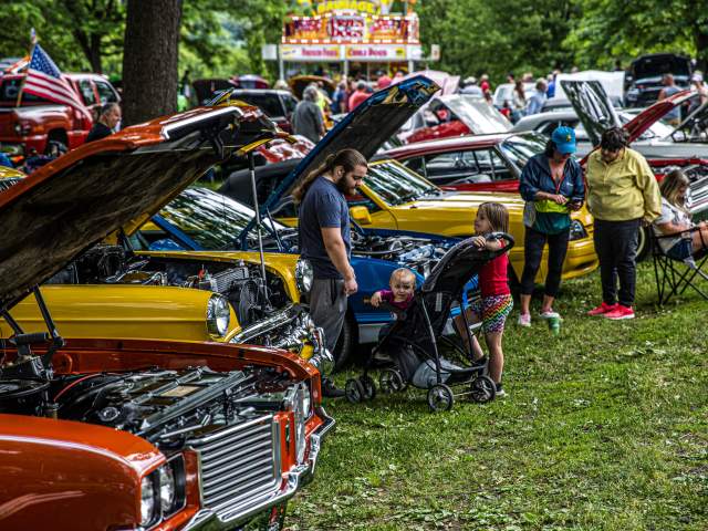 Families browsing the cars at the Villa Capri Cruises' Father's Day Car Show in Scranton, PA