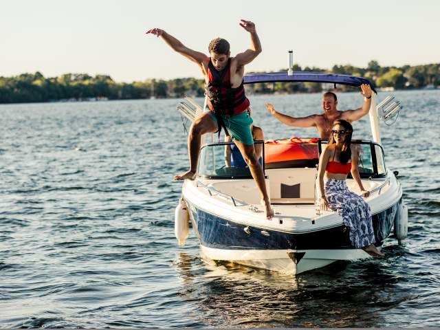 Jumping into the lake